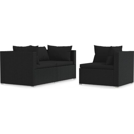 Maison Exclusive - 3-tlg. Garten-Lounge-Set mit Kissen Schwarz Po