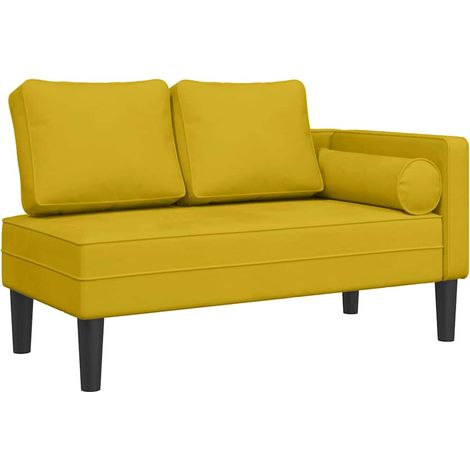 Chaise longue Transat Bain de soleil avec coussins jaune velours (1/5)