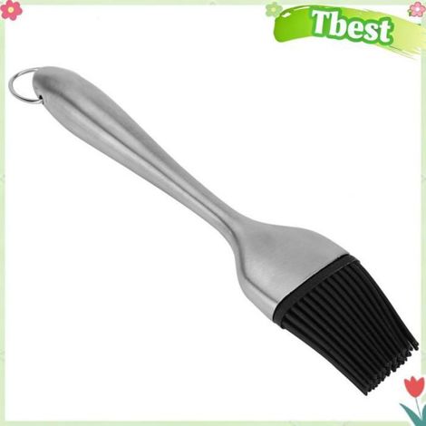Tbest Pinceau Poignée en acier inoxydable, tête en Silicone, brosse à pour Barbecue, outil electromenager gros Manche droit 20cm (1/5)
