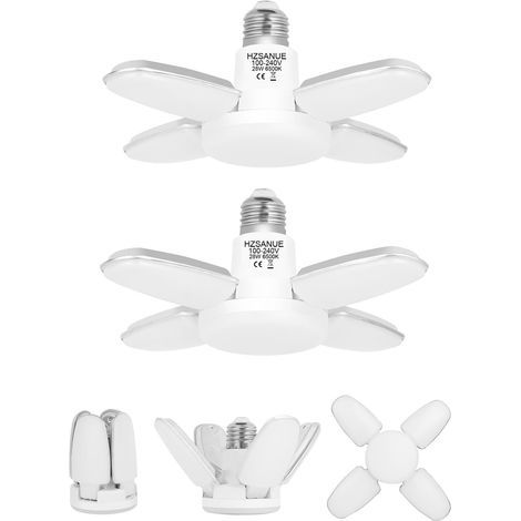 Pack of 2 E27 28W LED Bulbs, Adjustable Panels, Cool White 6500K, For Garage (1/5)
