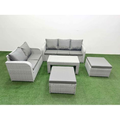 Fimous 7 Seater PE Rattan Wicker Garden Furniture Patio Conservatory Sofa Set with Oblong Coffee Table 3 Seater Sofa Love Sofa 2 Big Footstool (1/4)