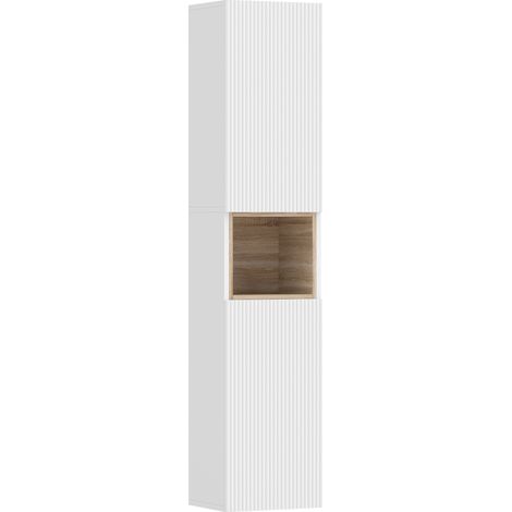 Mobile da Bagno 30x24x140 cm a 2 Ante con Spazio Aperto e Ripiani Regolabili in Legno Bianco (1/5)