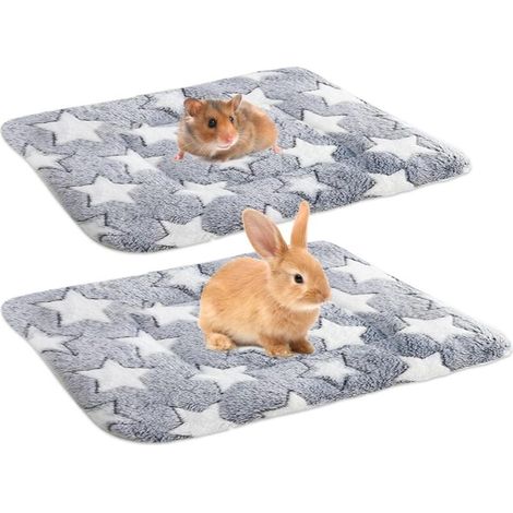 Lot de 2 coussins moelleux pour hamsters, lapins, cochons d'Inde et chinchillas – 34 x 28 cm, gris