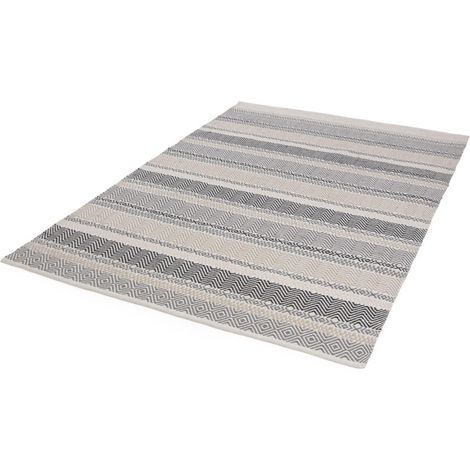 Outdoor Rug for Garden Patio Balcony Picnic Living Room Bedroom Dining Kitchen Flatweave Geometric Stripe Boardwalk Grey Rug in Large 160x230 cm (5'3"x7'7") (1/4)