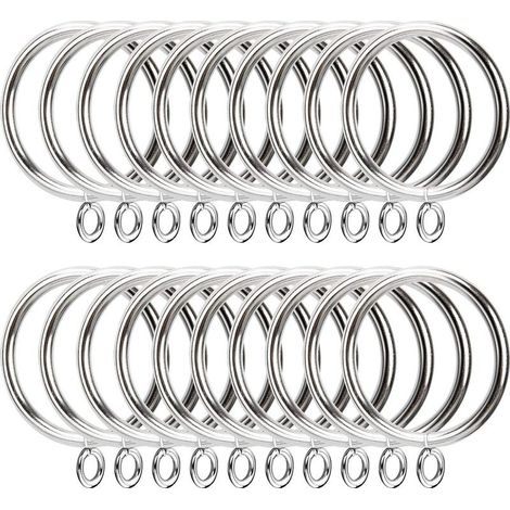 Lot de 50 anneaux de tringle à rideaux en métal argenté 38 mm – Pour barres de jusqu’à 35 mm de diamètre, matériau en acier inoxydable (1/5)