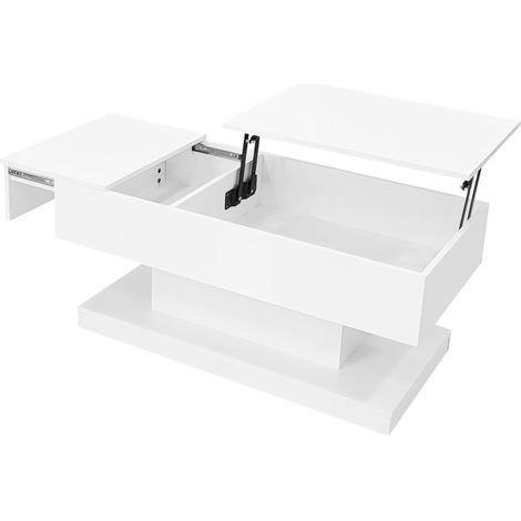 Table basse blanche en bois MDF 100x50x45 cm avec éclairage LED et plateau relevable hydraulique (1/5)