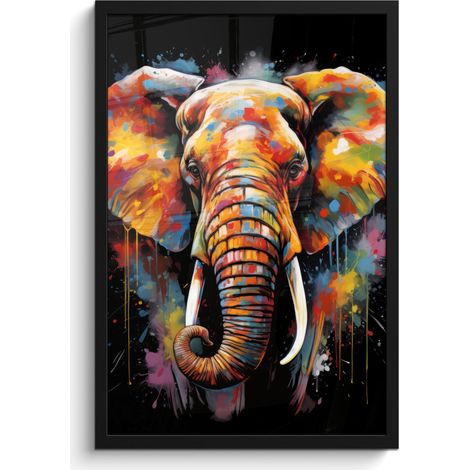 AFFICHE ENCADRÉE Éléphant - Graffiti - Noir - Animaux - Couleurs Cadre Décoration Murale 40x60 (1/5)