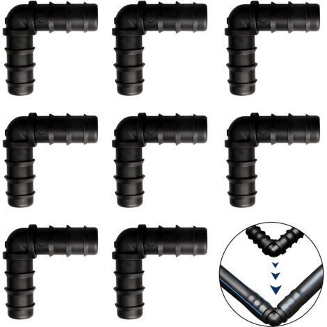 Lot de 8 raccords cannelés de jardin de 13 mm (1/2 pouce), coudes à 90° en plastique pour tuyau d'arrosage goutte-à-goutte (1/5)