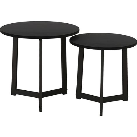 Petits espaces ou grand salon, lot de 2 tables basses rondes à combiner, tables gigognes noires en acier (1/5)