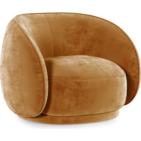 Curved Velvet Upholstered Armchair - Cally Mustard (1/5)