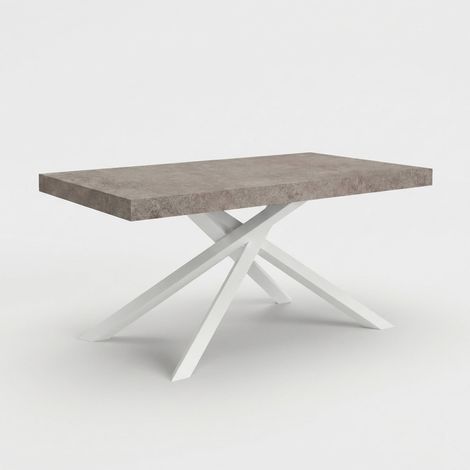 Table extensible moderne pieds blancs 12 places 140/220x90 Pechino - Gris clair