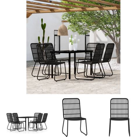 Gartenstühle - vidaXL 7-tlg. Garten-Essgruppe Schwarz - Gartenstuhl (1/5)