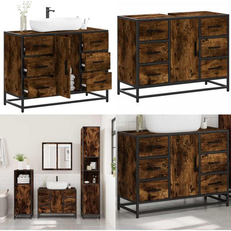 vidaXL Armoire lavabo de salle de bain chêne fumé bois d'ingénierie