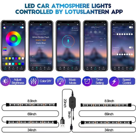 Tapis de sol auto 48 LED Néon Intérieur Multicolore Sans Fil Télécommande Bande Lumineuse Étanche (1/5)