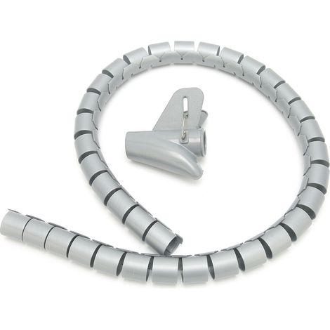 Gaine de câble spirale organiseuse de fils, tube enrouleur ouvert avec clips, 10 mètres, gris, diamètre 8 mm (1/5)