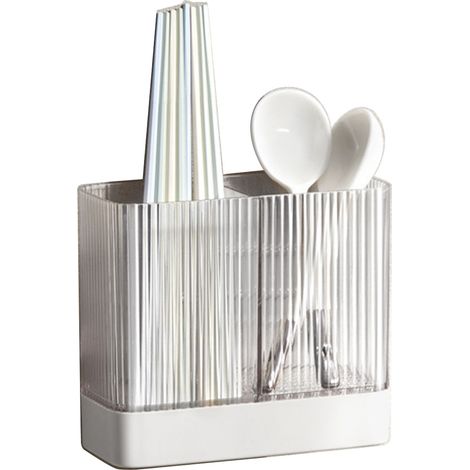 Porte-ustensiles de cuisine ABS mural multifonctionnel égouttoir cage à baguettes cuillère fourchettes boîte de rangement pour comptoir de maison blanc (1/5)