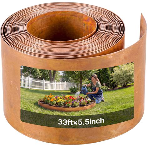 VEVOR Borde de Cesped de Acero al Carbono, 10 m x 14 cm, Separador Metálico Resistente, Delimitador Exterior en Rollo, Bordura de Jardín Flexible con 1 par de Guantes para Parterres Paisajismo Sendero (1/5)