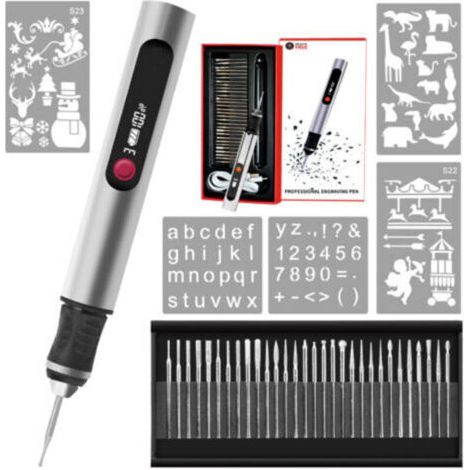 BUNTHAUS Stylo de gravure, outil portable sans fil ultime pour artistes et bricoleurs – Gravez plus de 50 surfaces – Adapté aux débutants – Rechargeable – XU,30 embouts, guide de maîtrise et pochoirs- (1/5)
