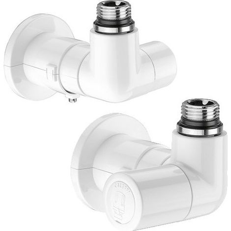 Par de válvulas High-Style de doble ángulo para radiadores de diseño en latón blanco - Caleffi (1/4)