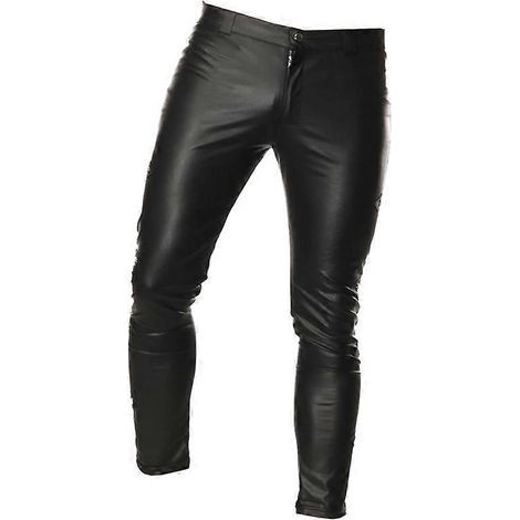Lange Herrenhose in Lederoptik mit Reißverschlusstasche, ideal für Clubbesuche, Größe L (schwarz) (1/3)