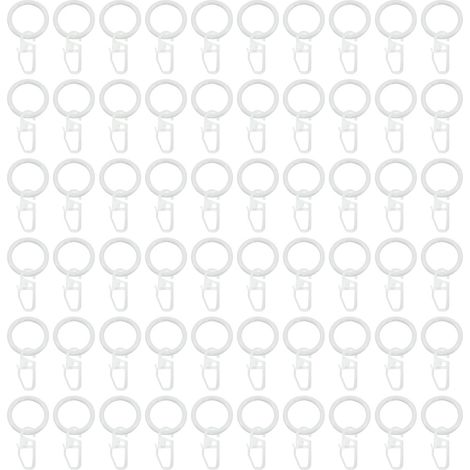 Lot de 60 Anneaux de Rideau, Blancs, 30 mm, en métal, avec Crochets, 60 Anneaux de Suspension et 60 Crochets de Rideau en Plastique, avec Clips, pour Porte, Rideau de Douche, fenêtre (1/5)