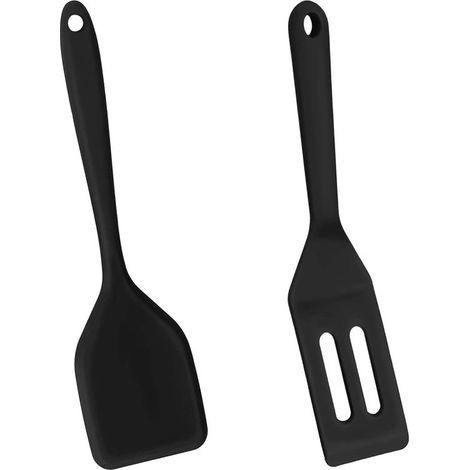 Mini espátulas de silicona，2 espátulas antiadherentes de silicona para servir，Espátula para galletas resistente al calor con ranuras (negra) (1/5)