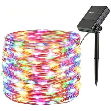 Pair - Lumières de Noël, 12 M, 100 LED, RVB, 8 modes, étanche IP45, batterie/panneau solaire, multicolore (1/5)