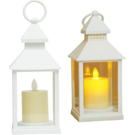 Lanterne Led - 9 X 4 Pouces - Avec Poignée - Forme Bougie - Blanc - Pour Intérieur Et Extérieur - 2 Pièces (1/5)
