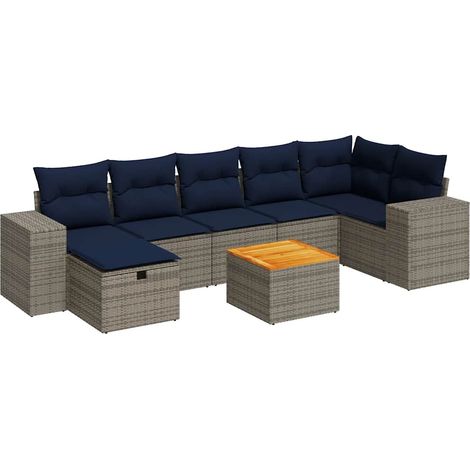 Maison Exclusive - Set Divano da Giardino 8 pz con Cuscini Grigio in Polyrattan (1/5)