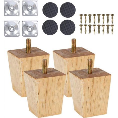 Pieds De Meuble en Bois Coniques - 4 Pièces pour Canapé, TV, Lit, Table à Manger, Sièges, Fauteuil - Remplacement pour Meubles (Carré, 5cm) (1/5)