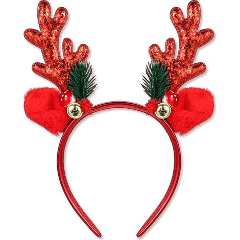 Bandeaux De Noël À Paillettes Avec Oreilles D'Animaux Rouges Accessoires De Fête D'Halloween Pour Femmes Et Filles (1/5)