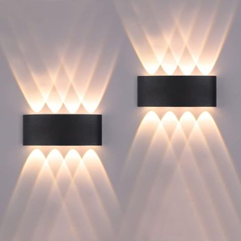 2 appliques murales intérieures/extérieures, LED, éclairage extérieur, 1600 lm, IP65, étanche, style moderne, aluminium, ampoule et luminaire intégrés (noir, 3000 K, lumière chauffante) [Classe énergé