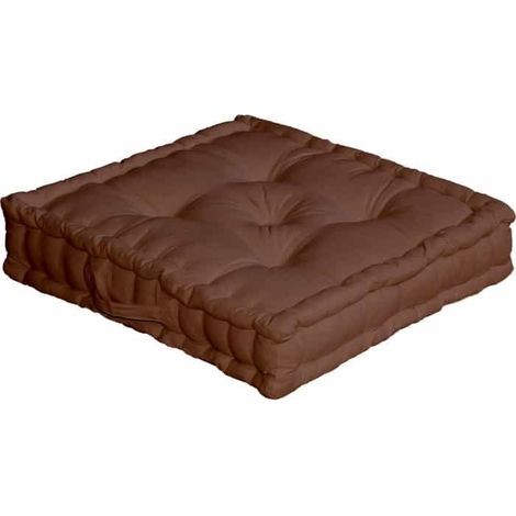 Homemaison – Coussin de sol 50x50cm en coton recyclé – Lavable à l'éponge – Finition capitonnée pour confort – Couleur chocolat