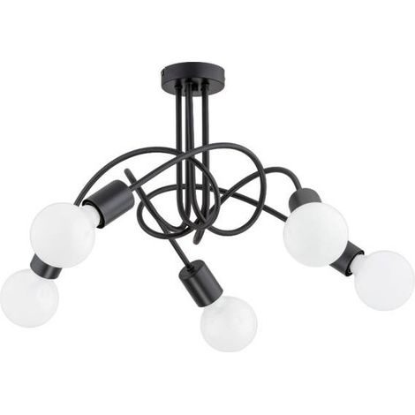 Alfa LUPO Industrial 5-Light Ceiling Lamp, Black Metal Flush Mount Chandelier, 5xE27 Socket Max 15W Each, Dimmable with Compatible Bulbs, 47.5cm Wide Classic Modern Lighting (1/2)
