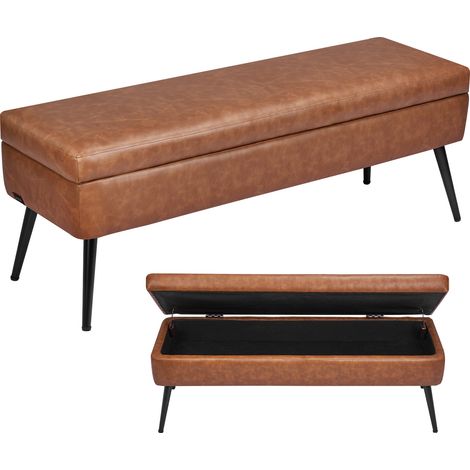 VEVOR Panca Contenitore in Pelle PU con Contenitore e Gambe in Metallo, Panchina Ingresso da Interno per Scarpe per Ingresso, Panche Moderne per Soggiorno, Sala da Pranzo, Corridoio, Marrone