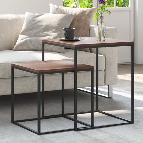 343112 vidaXL Coffee Table Set 2 pcs Engineered Wood and Metal (1/5)