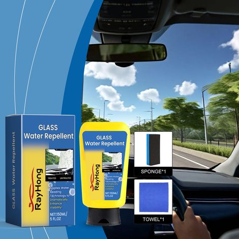 Autoglasreiniger – 150 ml + Schwamm + Handtuch – Regenfest und beschlagfrei – Reinigt Autoscheiben und Windschutzscheiben -- BIEMMEDUE (1/5)