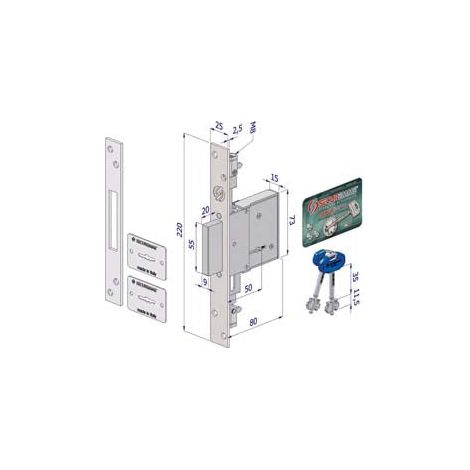 Serrure à double panneton triple mortaise 2003 - mm.50 (2003XZB5025A32)