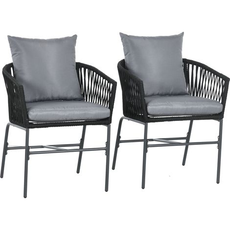 Ensemble de 2 chaises d'extérieur avec coussins, structure métallique, assise incurvée style bohème, 57 x 60 x 71 cm, noir (1/5)