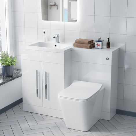 Aric LH 1100mm Vanity Basin Unit, WC Unit & Elora Back To Wall Toilet White