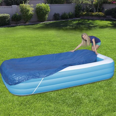 Bâche de piscine 340 x 218 cm rectangulaire pour piscine familiale 305 x 188 cm avec corde de fixation 110 g/m² PE imperméable résistante aux UV bâche de piscine gonflable couverture accessoires de pi (1/4)