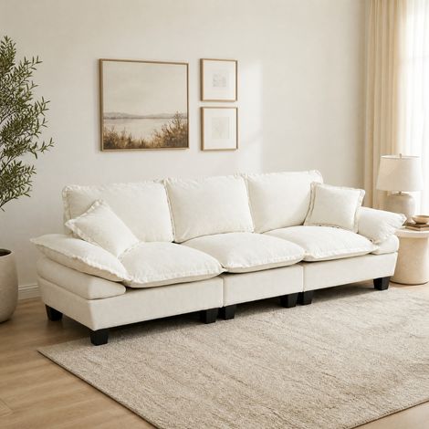DESMIU Canapé droit 3 Places avec Accoudoirs incurvés et Dossier rembourré, pour Salon, en Chenille, Beige (1/5)