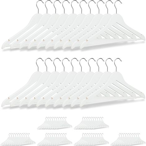 Set of 80 Relaxdays Wooden Coat Hanger Clothes Hangers for Trousers and Shirts, HxWxD: 23 x 44 x 1 cm, White