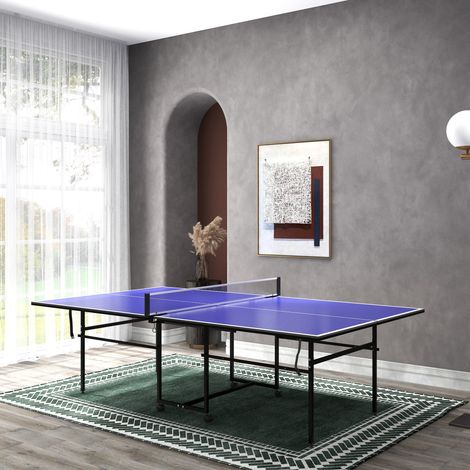 Table de tennis de table pliante avec roues,ensemble 2 raquettes,3 balles,acier intérieur extérieur,bleu,274 x 152,5 x 75,5 cm (1/5)