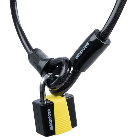 CÂBLE ANTIVOL OXFORD EN ACIER RENFORCÉ AVEC CADENAS LONGUEUR 1,8 M X BOUCLE DE 10 MM MODÈLE JUNIOR NOIR (ANCIEN CODE : OF222)