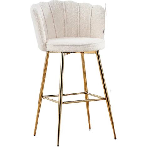 Lot 2 Tabourets de Bar Nymphea Velours Blanc Doudou Pieds Gold (1/5)
