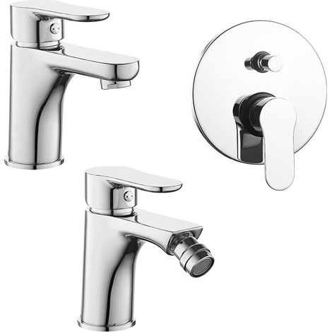 Set miscelatore lavabo bidet con piletta e doccia con deviatore cromo lucido Selma (1/5)