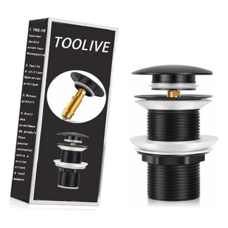 Bonde de lavabo noire universelle sans trop-plein, pop-up automatique pour vasque à poser.