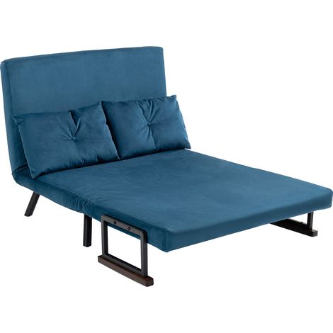 4-in-1 Velvet-Feel Double Sofa Bed,  Pillows - Blue (1/5)