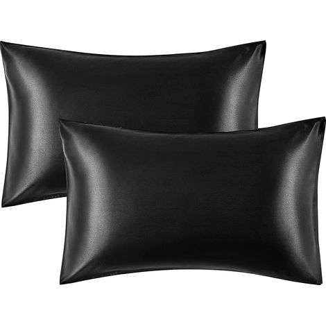 fundas de almohada de satén, cierre tipo sobre, 50x66 cm, para cabello y piel, color negro. (1/5)